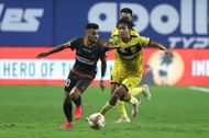 Hitesh Sharma's (R) workrate has been a huge gift for Hyderabad FC this season (Courtesy: ISL)